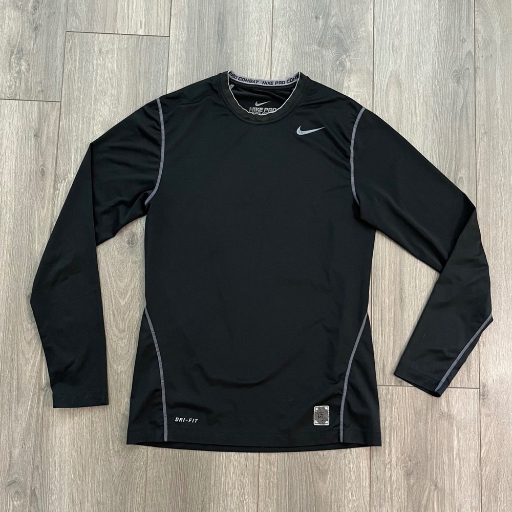 Nike Pro Combat Dri-FIT Mens Small Black Long Sleeve Compression Shirt Fitted